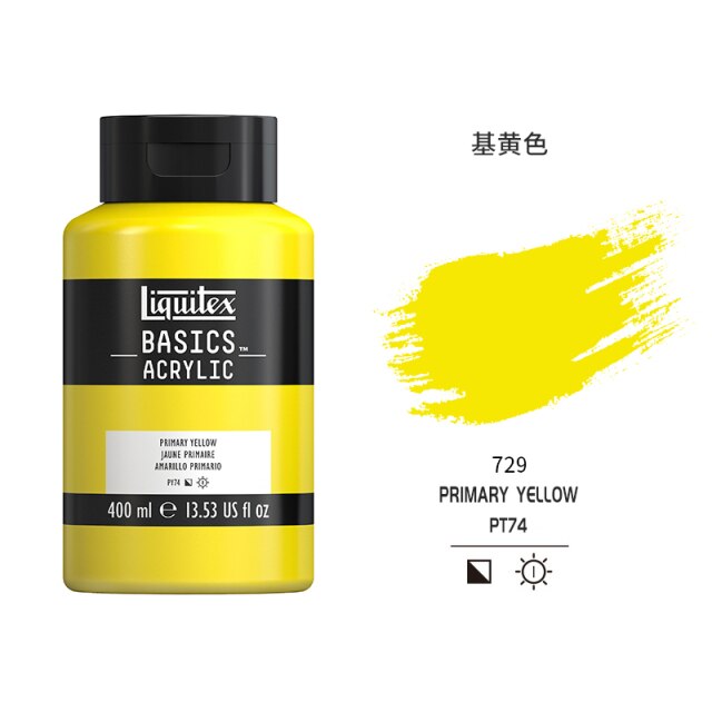 Liquitex Basics Acrylic Paint - Primary Yellow, 400ml Bottle, Yellow Acrylic  Paint 